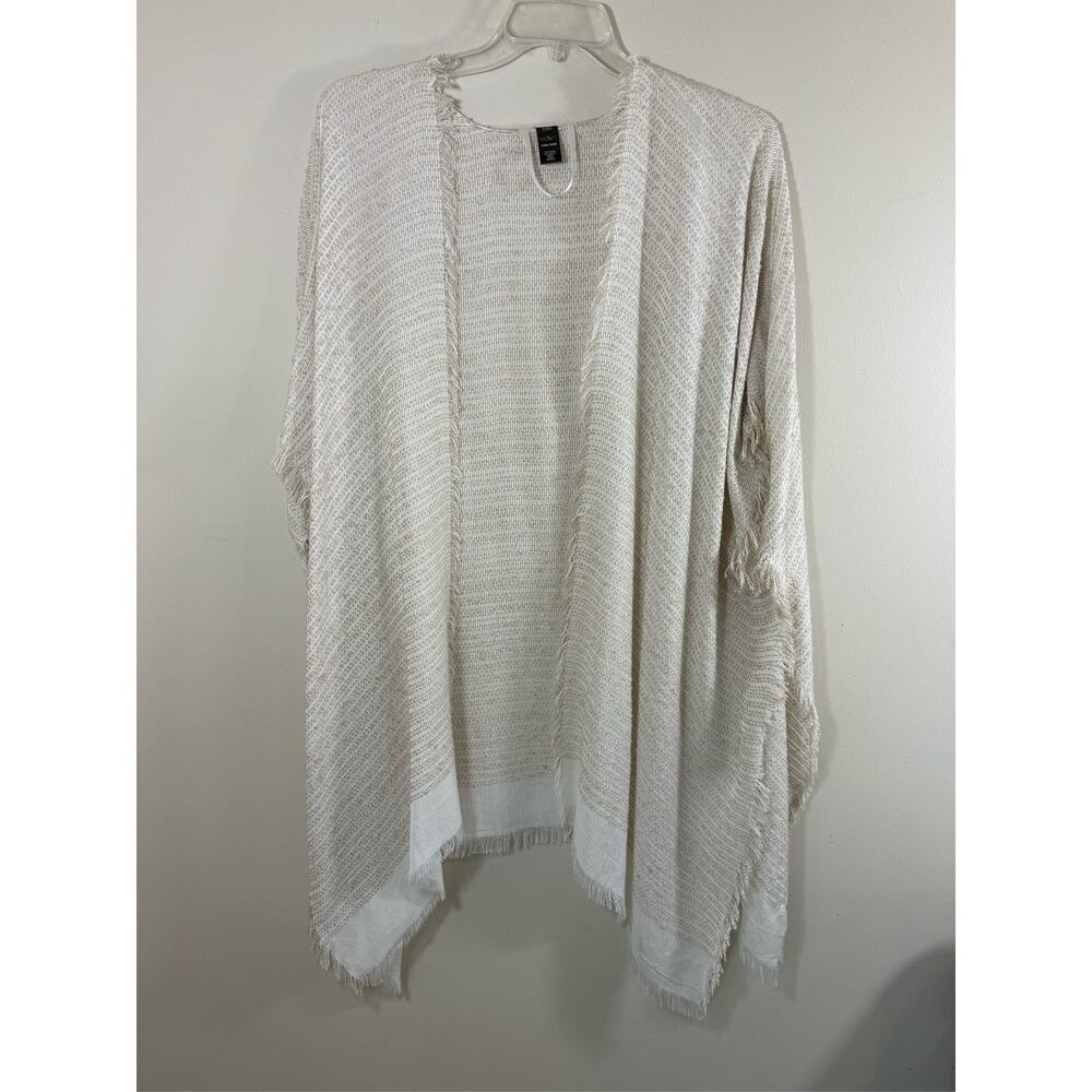 MixIt White Knit Poncho Cardigan Open Front Fringe Sweater One Size